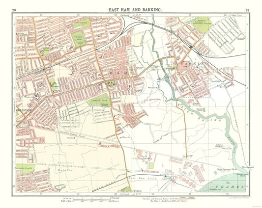 Historic Map - East Ham Barking London - Bartholomew 1921 - 28.88 x 23 - Vintage Wall Art