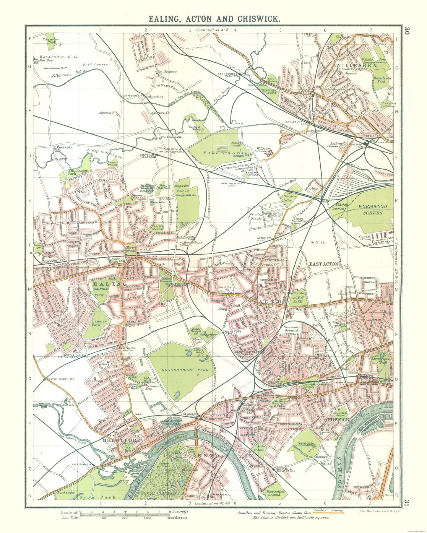 Historic Map - Ealing Action Chiswick London - Bartholomew 1921 - 23 x 23.73 - Vintage Wall Art