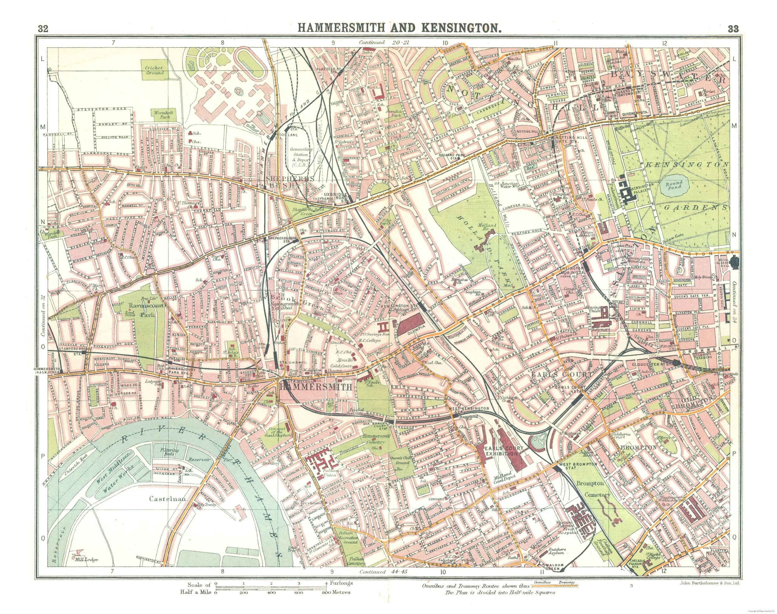 Historic Map - Hammersmith Kensington London - Bartholomew 1921 - 29.0 ...
