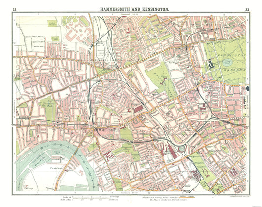 Historic Map - Hammersmith Kensington London - Bartholomew 1921 - 29.07 x 23 - Vintage Wall Art