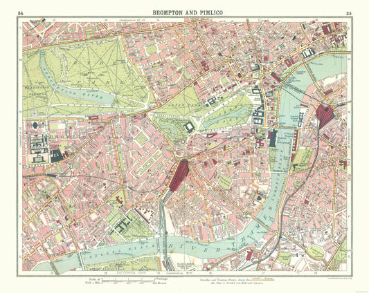 Historic Map - Brompton Pimlico London - Bartholomew 1921 - 28.92 x 23 - Vintage Wall Art