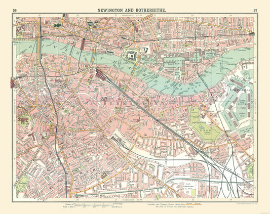 Historic Map - Newington Rotherhithe London - Bartholomew 1921 - 28.98 x 23 - Vintage Wall Art