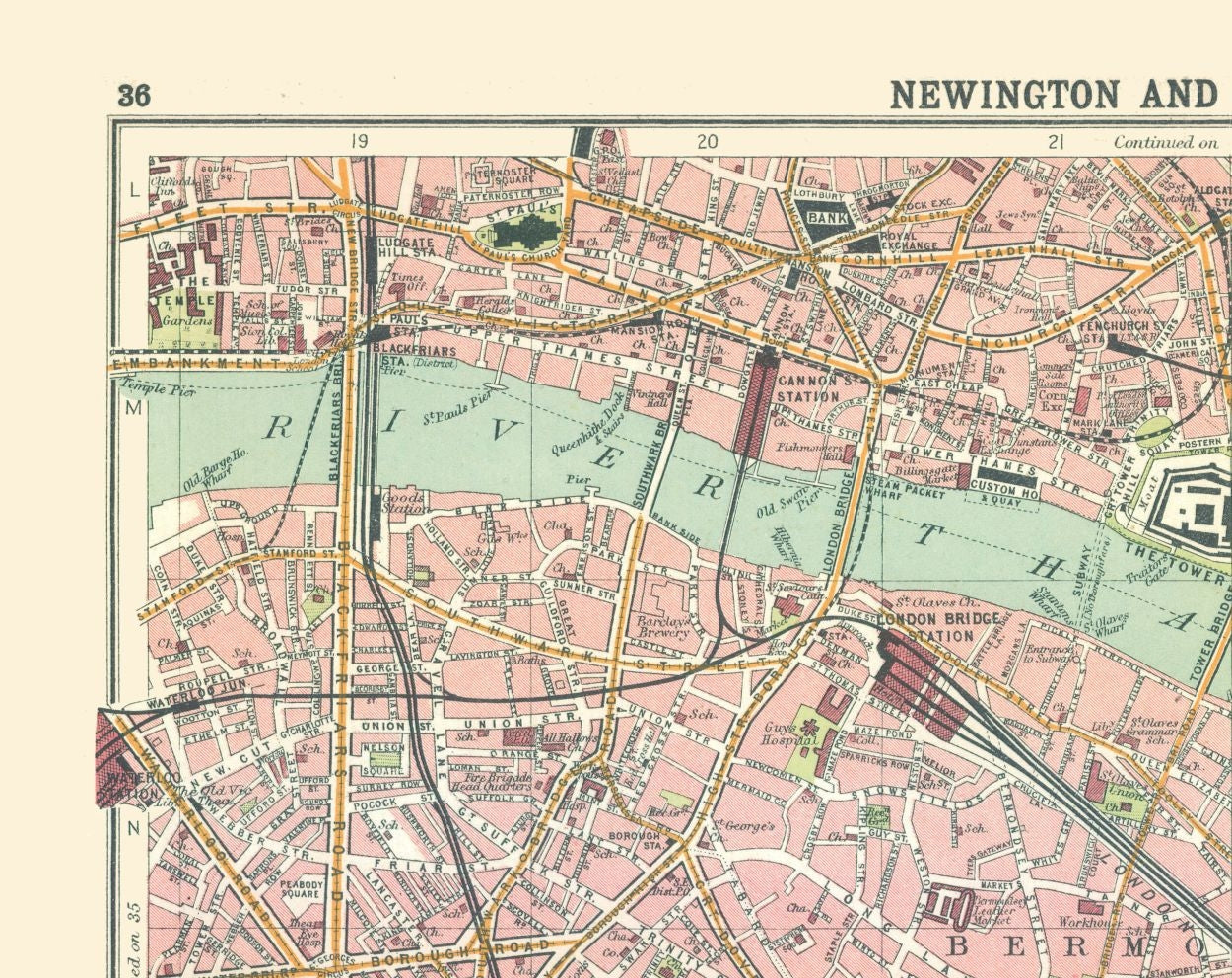 Historic Map - Newington Rotherhithe London - Bartholomew 1921 - 28.98 x 23 - Vintage Wall Art
