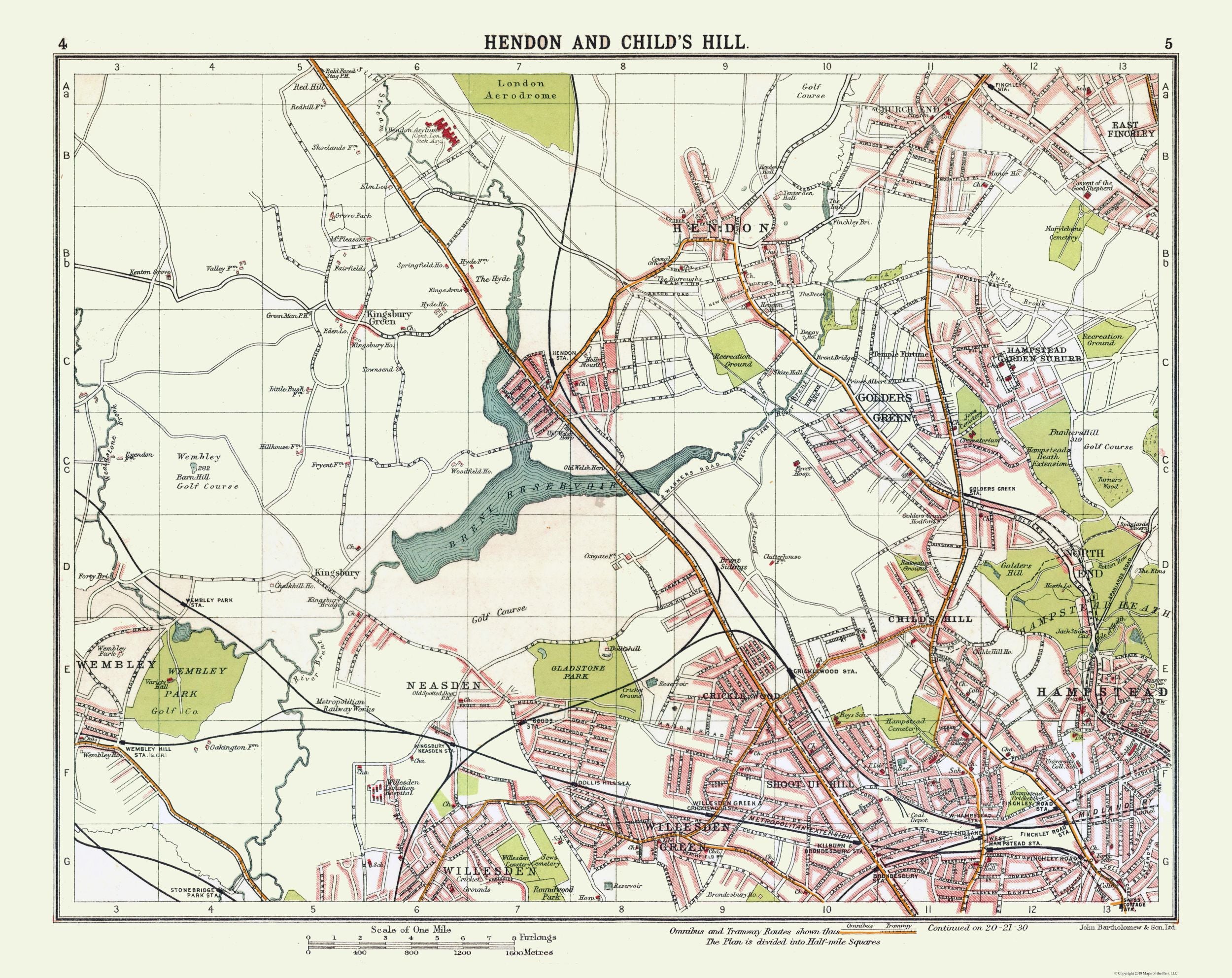 Historic Map - Hendon Childs Hill London - Bartholomew 1921 - 28.97 x ...