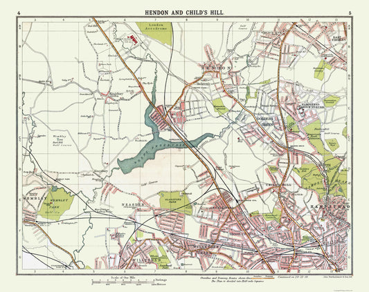 Historic Map - Hendon Childs Hill London - Bartholomew 1921 - 28.97 x 23 - Vintage Wall Art