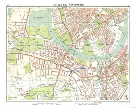Historic Map - Putney Wandsworth London - Bartholomew 1921 - 29.10 x 23 - Vintage Wall Art