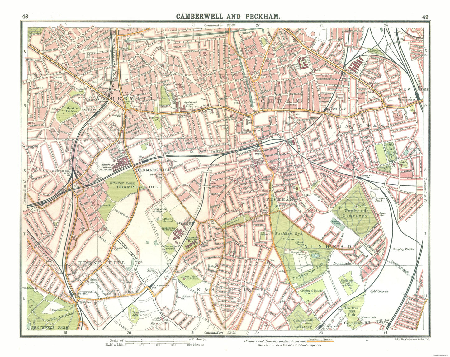 Historic Map - Camberwell Peckham London - Bartholomew 1921 - 28.99 x 23 - Vintage Wall Art