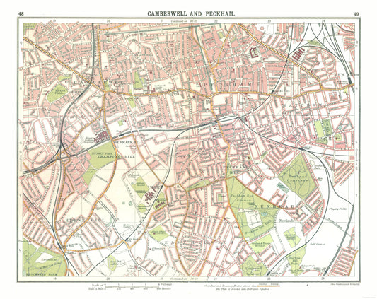 Historic Map - Camberwell Peckham London - Bartholomew 1921 - 28.99 x 23 - Vintage Wall Art