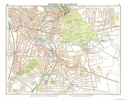 Historic Map - Deptford Blackheath London - Bartholomew 1921 - 28.94 x 23 - Vintage Wall Art