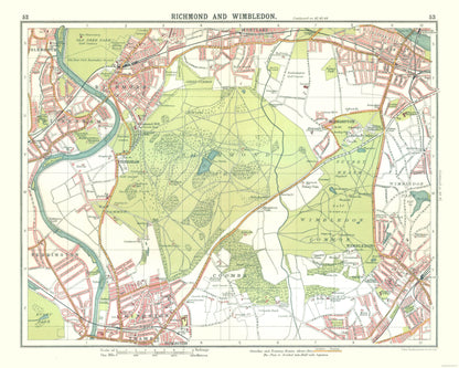 Historic Map - Richmond Wimbledon London - Bartholomew 1921 - 28.70 x 23 - Vintage Wall Art