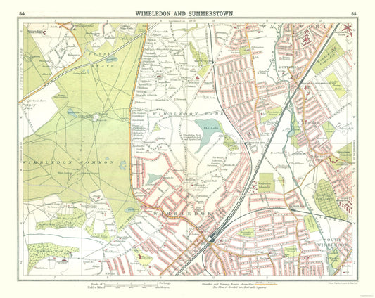 Historic Map - Wimbledon Summerstown London - Bartholomew 1921 - 28.91 x 23 - Vintage Wall Art