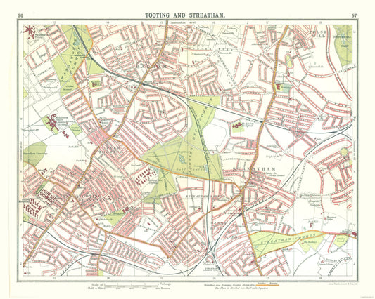 Historic Map - Tooting Streatham London - Bartholomew 1921 - 28.78 x 23 - Vintage Wall Art