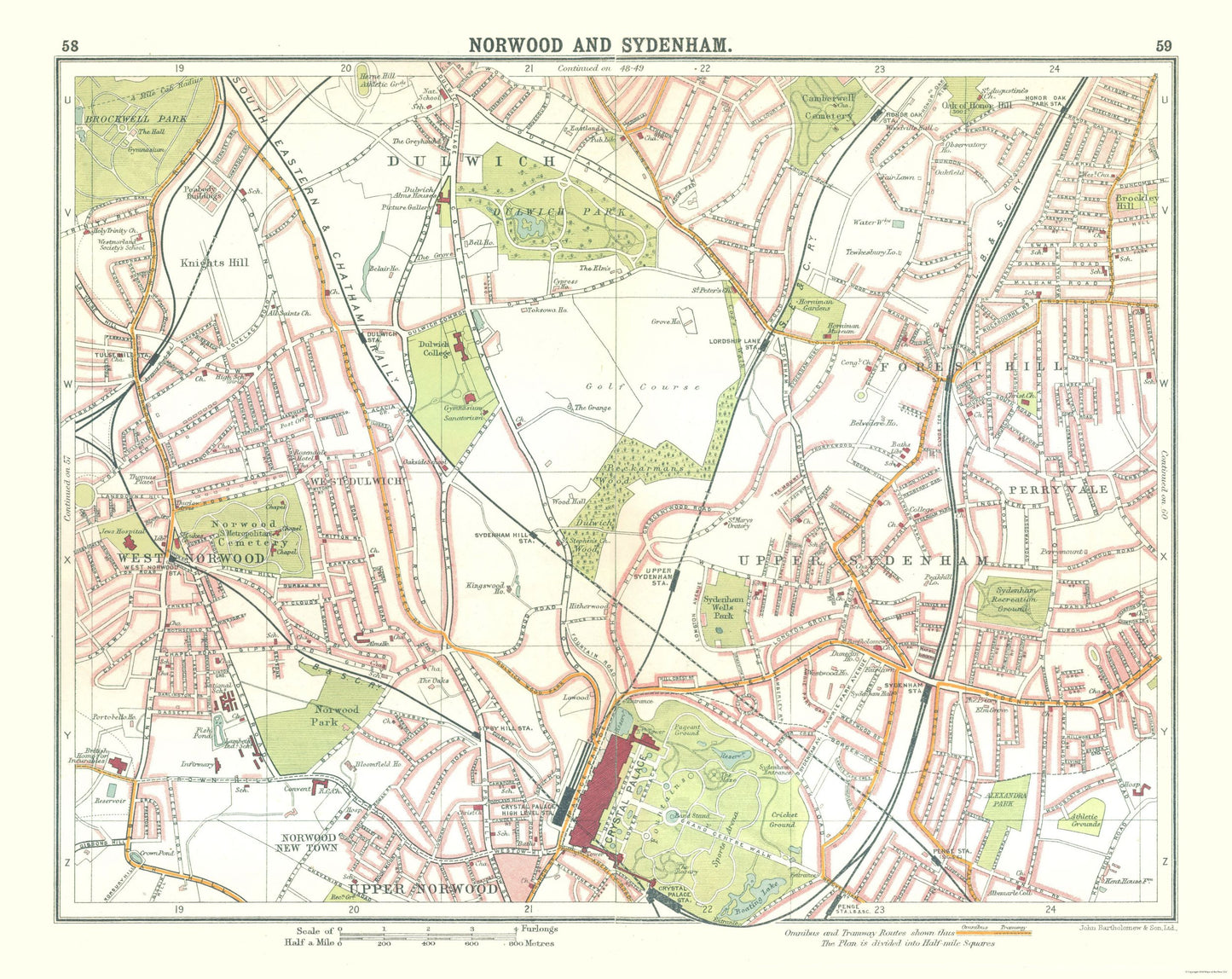 Historic Map - Norwood Sydenham London  - Bartholomew 1921 - 28.96 x 23 - Vintage Wall Art