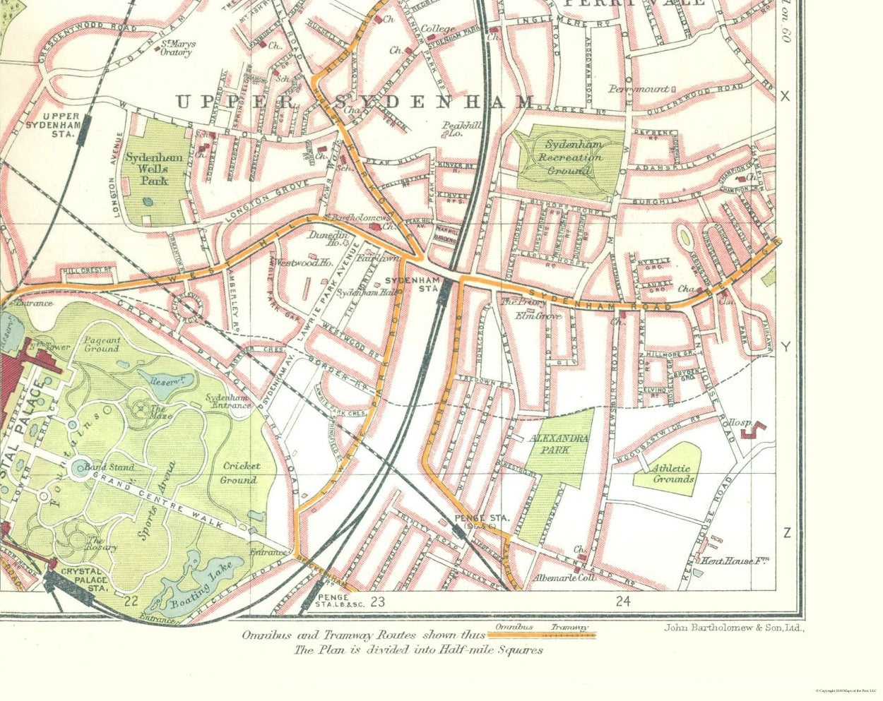 Historic Map - Norwood Sydenham London  - Bartholomew 1921 - 28.96 x 23 - Vintage Wall Art