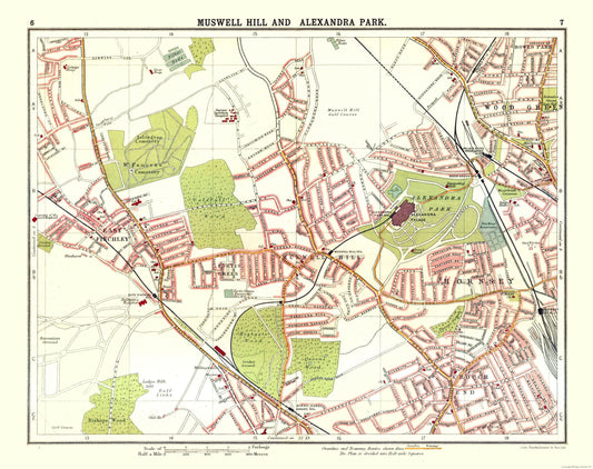 Historic Map - Muswell Hill Alexandra Park London - Bartholomew 1921 - 29.07 x 23 - Vintage Wall Art