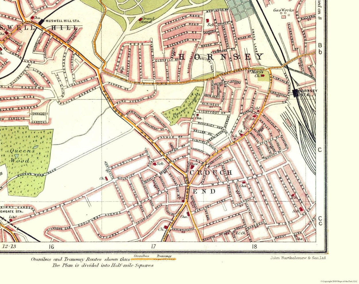 Historic Map - Muswell Hill Alexandra Park London - Bartholomew 1921 - 29.07 x 23 - Vintage Wall Art