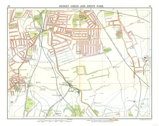 Historic Map - Rushey Green Grove Park London - Bartholomew 1921 - 28.95 x 23 - Vintage Wall Art