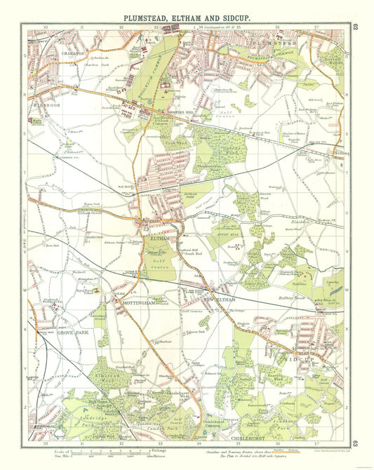 Historic Map - PlumsteEltham Sidcup London - Bartholomew 1921 - 23 x 28.92 - Vintage Wall Art