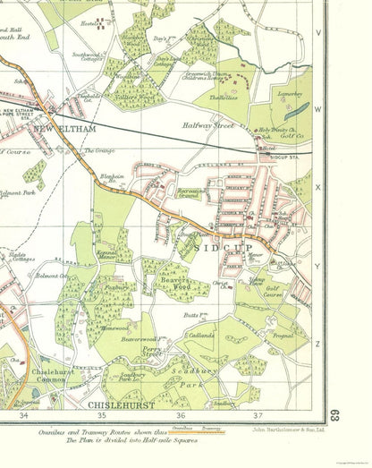 Historic Map - PlumsteEltham Sidcup London - Bartholomew 1921 - 23 x 28.92 - Vintage Wall Art