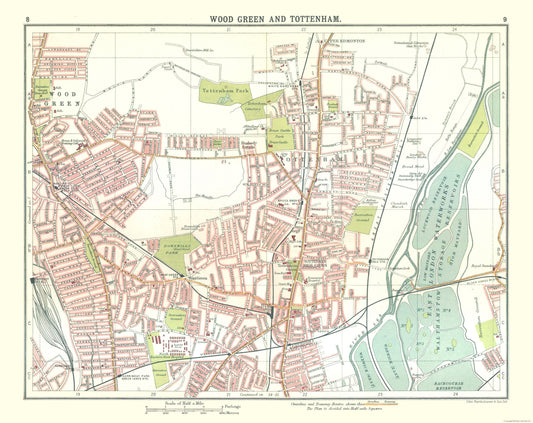 Historic Map - Wood Green Tottenham London - Bartholomew 1921 - 28.98 x 23 - Vintage Wall Art