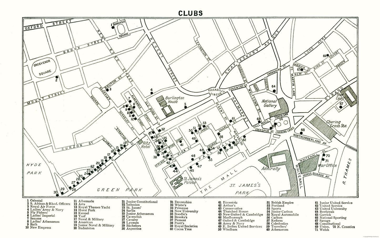 Historic Map - London Clubs London - Bartholomew 1921 - 36.73 x 23 - Vintage Wall Art