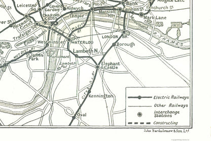 Historic Map - London Electric Railways - Bartholomew 1921 - 34.48 x 23 - Vintage Wall Art