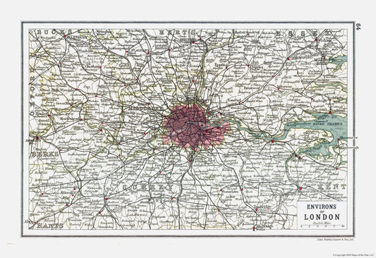 Historic Map - London - Bartholomew 1921 - 33.51 x 23 - Vintage Wall Art