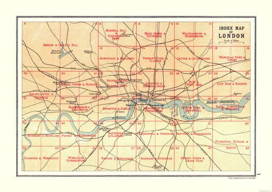 Historic Map - Index London - Bartholomew 1921 - 32.62 x 23 - Vintage Wall Art