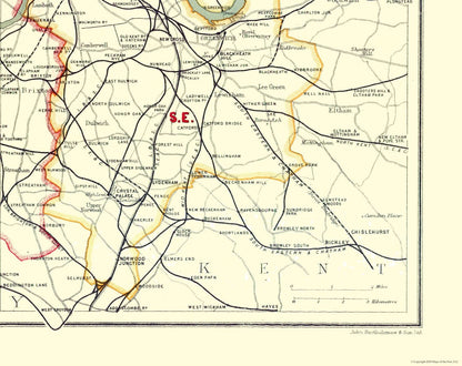 Historic Map - London England Railways Postal Districts - Bartholomew 1921 - 28.93 x 23 - Vintage Wall Art