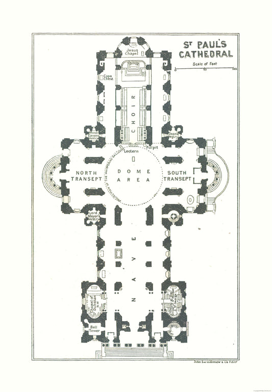 Historic Map - Saint Pauls Cathedral London - Bartholomew 1921 - 23 x 33.20 - Vintage Wall Art