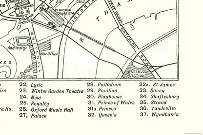 Historic Map - London Theatres - Bartholomew 1921 - 34.44 x 23 - Vintage Wall Art