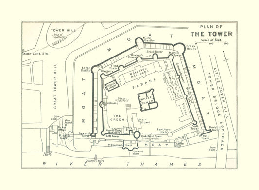 Historic Map - Tower London - Bartholomew 1921 - 31.45 x 23 - Vintage Wall Art