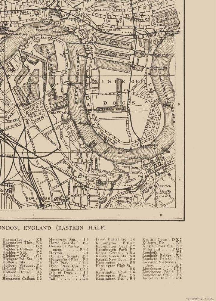 Historic Map - London Eastern - Reynold 1921 - 23 x 32.04 - Vintage Wall Art