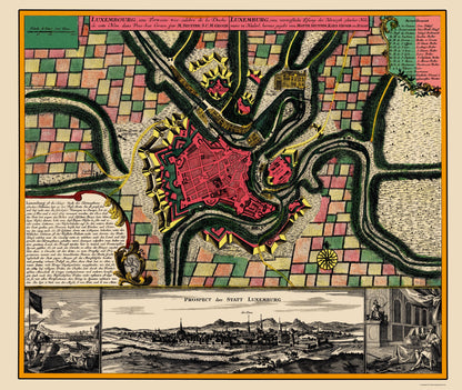 Historic Map - Luxembourg City Luxembourg - Seutter 1730 - 23 x 27.22 - Vintage Wall Art