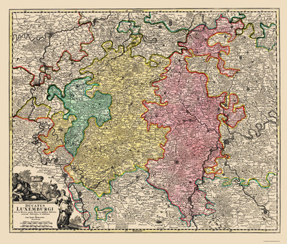 Historic Map - Luxembourg Belgium Netherlands Grand Duchy - Homann 1716 - 23 x 27.00 - Vintage Wall Art