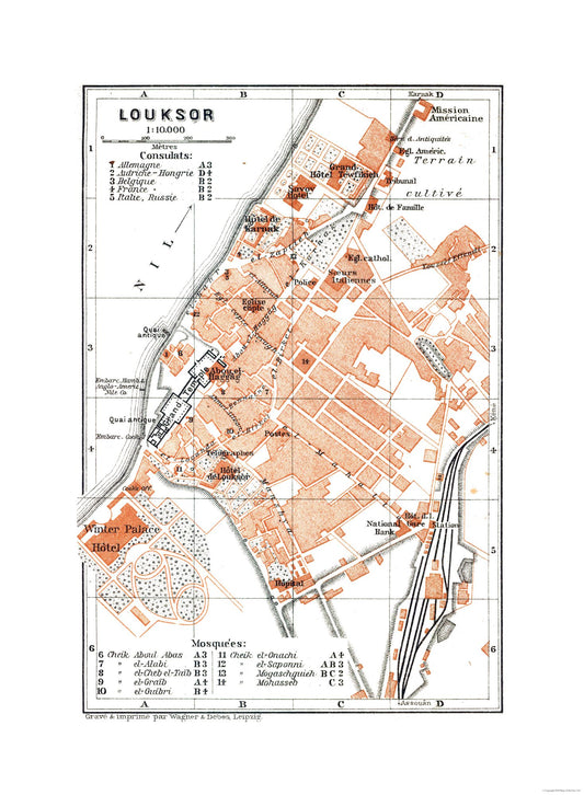 Historic Map - Luxor Egypt - Baedeker 1913 - 23 x 31.34 - Vintage Wall Art