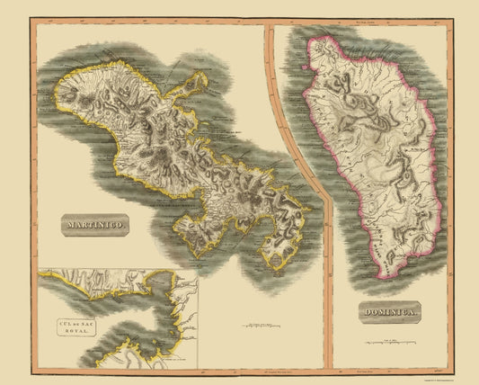 Historic Map - Martinique Dominica France - Thomson 1814 - 23 x 28.63 - Vintage Wall Art