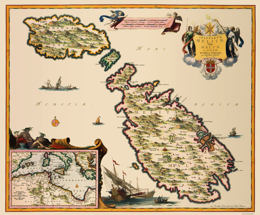 Historic Map - Malta - Visscher 1681 - 23 x 27.88 - Vintage Wall Art