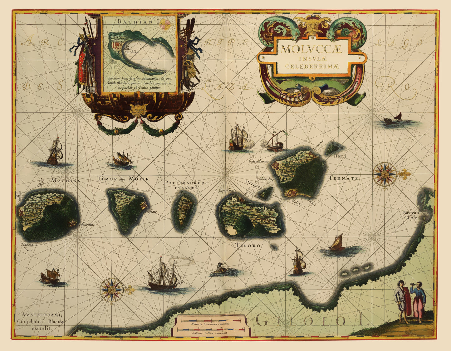 Historic Map - Maluku Indonesia Islands - Blaeu 1630 - 23 x 29.53 - Vintage Wall Art