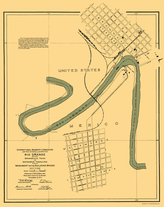 Historic Map - Matamoros Mexico Rio Grande Border  - Peters 1910 - 23 x 29 - Vintage Wall Art