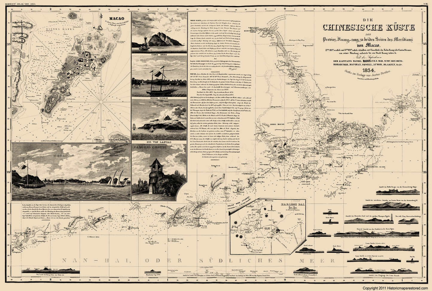 Historic Map - Macau China Coast - Perthes 1834 - 23 x 34.12 - Vintage Wall Art