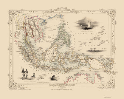 Historic Map - Malaysian Archipelago - Tallis 1851 - 23 x 28.83 - Vintage Wall Art