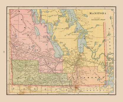 Historic Map - Manitoba Province Canada - Cram 1888 - 27.65 x 23 - Vintage Wall Art