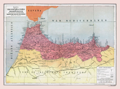 Historic Map - Morocco Spanish Influence - Pompido 1913 - 31.00 x 23 - Vintage Wall Art