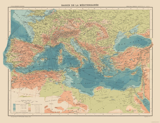 Historic Nautical Map - Mediterranean Basin - Schrader 1908 - 29.78 x 23 - Vintage Wall Art