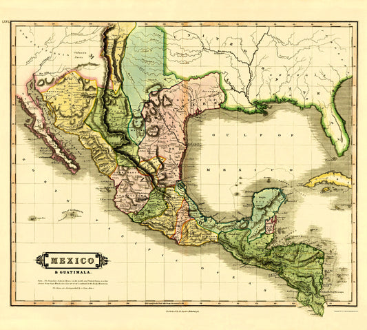 Historic Map - Mexico Guatemala - Lizars 1831 - 23 x 25.58 - Vintage Wall Art