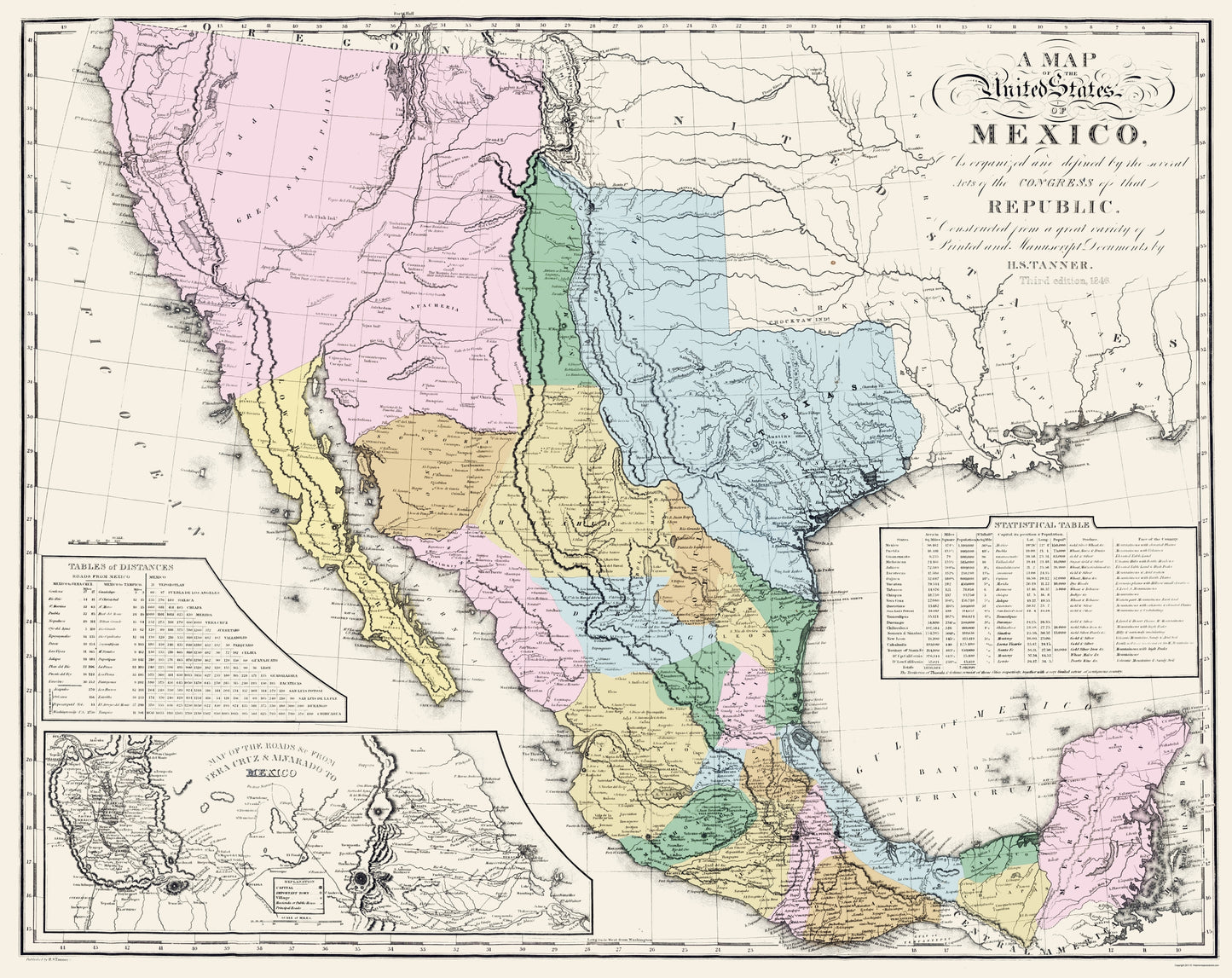 Historic Map - Mexico States - Tanner 1846 - 23 x 28.97 - Vintage Wall Art