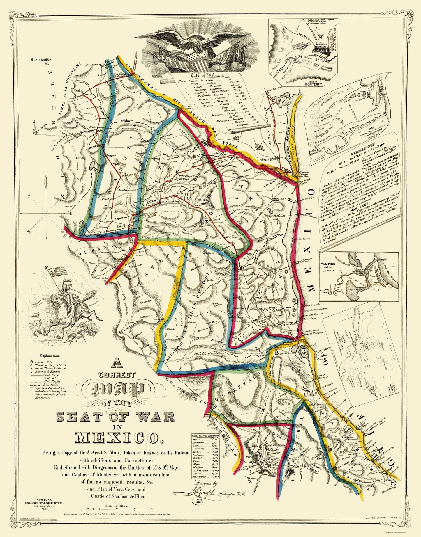 Historic War Map - Mexico Mexican American War - Disturnell 1847 - 23 x 29.38 - Vintage Wall Art