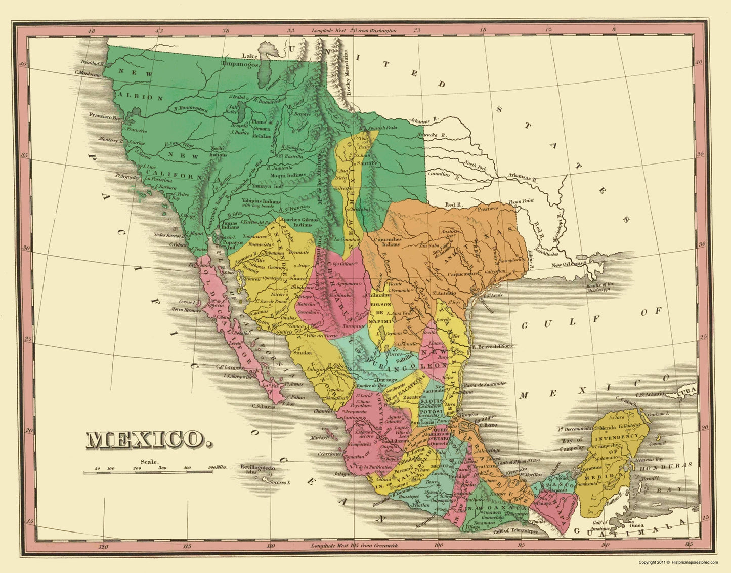 Historic Map - Mexico Territories - Finley 1831 - 23 x 29.35 - Vintage Wall Art