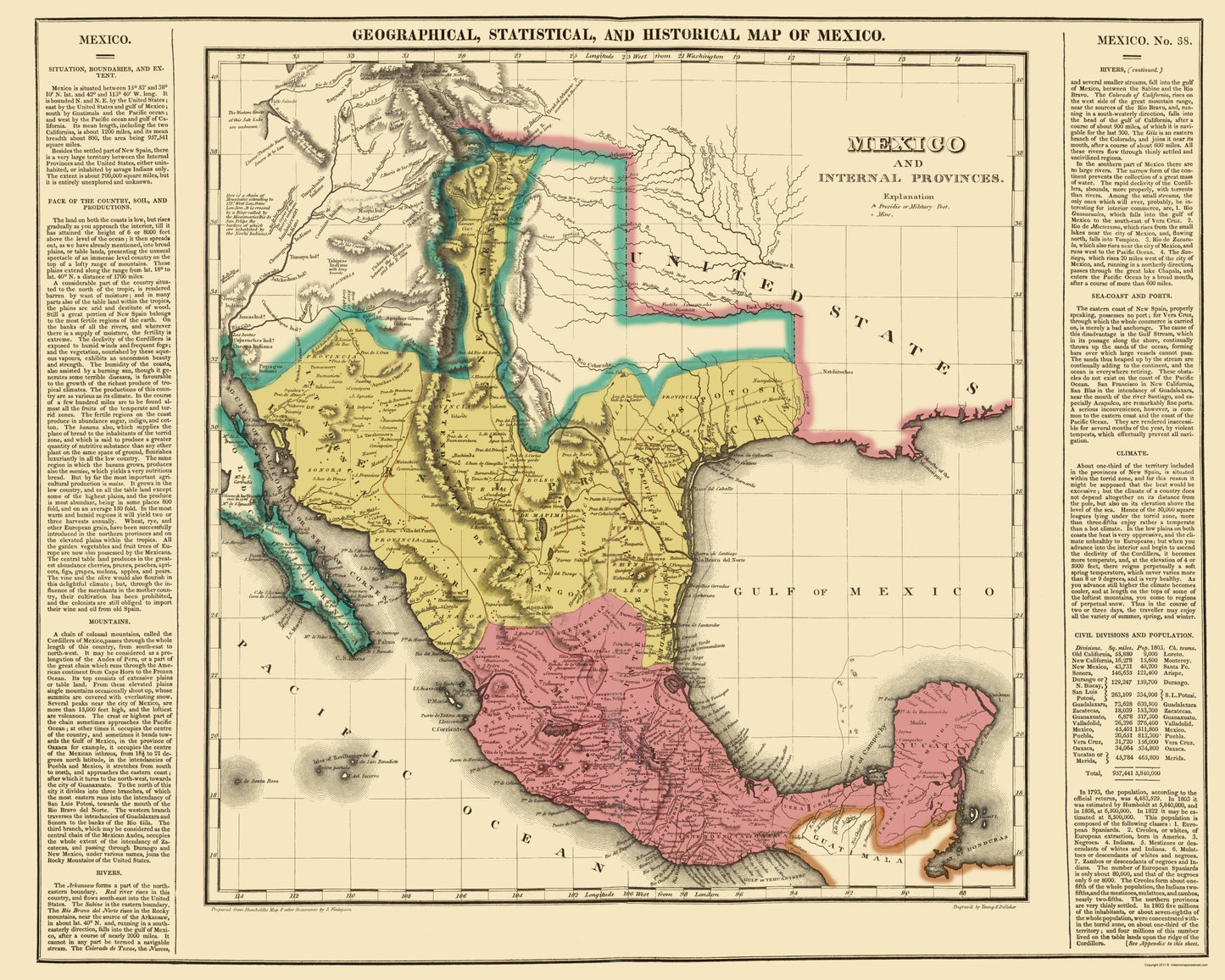 Historic Map - Mexico Internal Provinces - Young 1822 - 23 x 28.73 - Vintage Wall Art